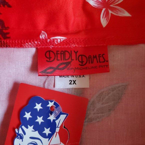Deadly Dames by Micheline Pitt Kinky Box Skirt in Red Hawaiian Print Size 2X NWT - Picture 10 of 10